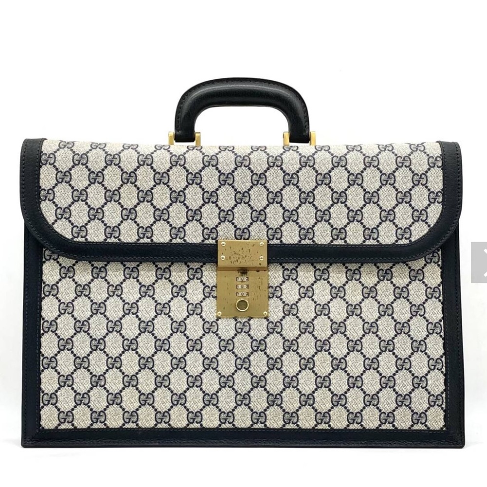 SOLD-SOLD Gucci Vintage Navy and Cream Monogram Briefcase - Picture 1 of 11